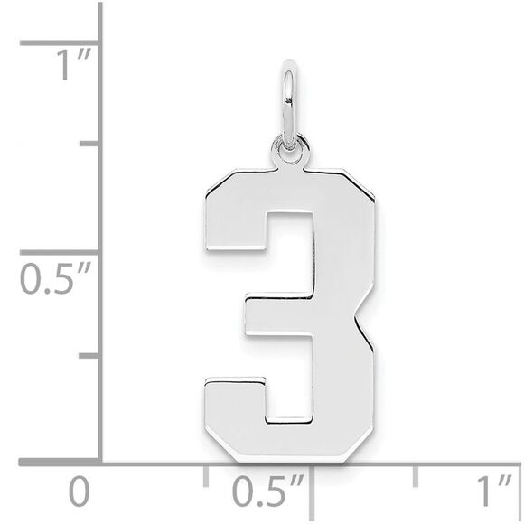 Sterling Silver, Athletic Collection, Large Polished Number 3 Pendant - Picture 4 of 5